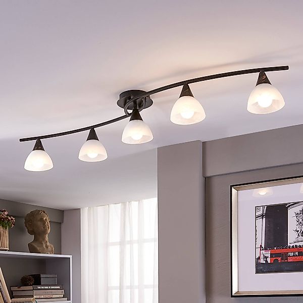 Lindby Deckenlampe Della, schwarz-gold, 110 cm, 5-flg., E14 günstig online kaufen