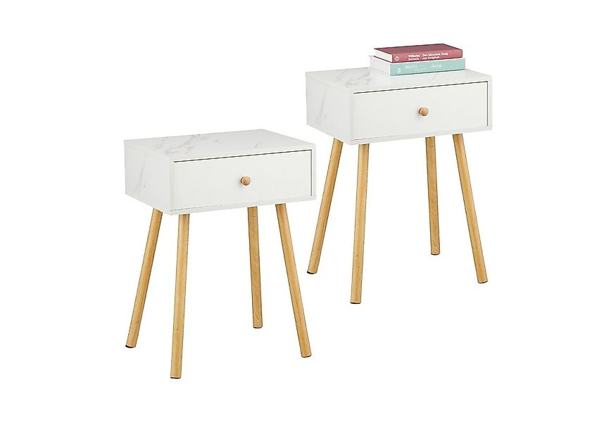 relaxdays Nachttisch Marmoroptik & Holzbeine (2er Set, 2-St., Nachttischsch günstig online kaufen