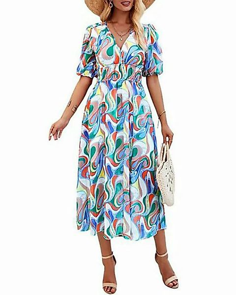 BlauWave Blusenkleid A-Linien-Kleid Damen Sommerkleid Puffärmel locker Midi günstig online kaufen
