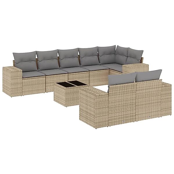 vidaXL 9-Tlg Garten-Sofagarnitur mit Kissen Beige Poly Rattan 3255166 günstig online kaufen