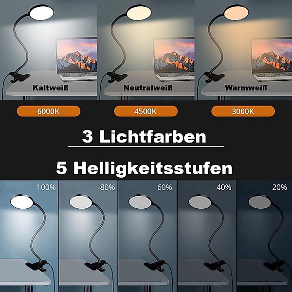 Rosnek LED Leselampe LED Klemmleuchte Dimmbar günstig online kaufen