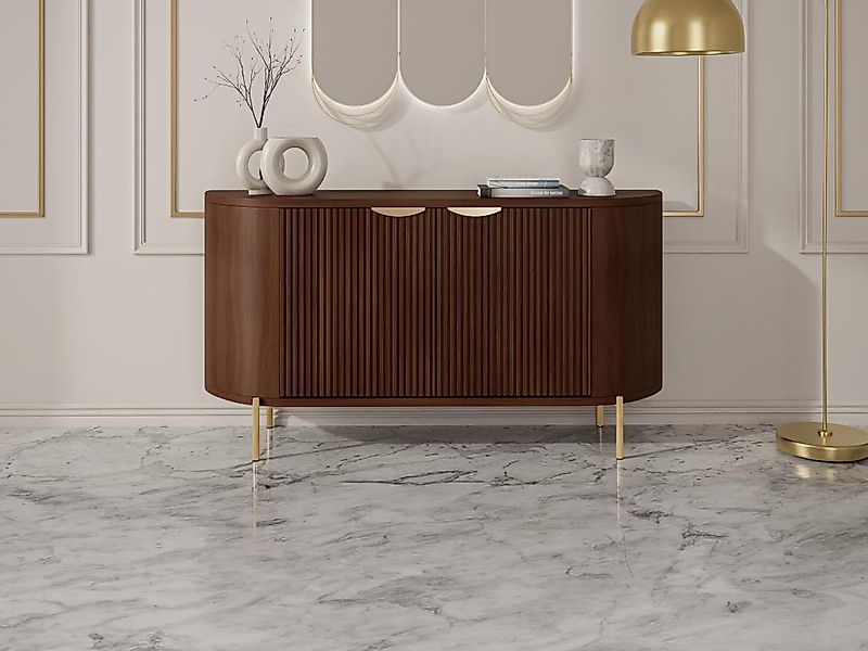 Sideboard mit 2 Türen - Mangoholz & Metall - Holzfarben & Goldfarben - NEVI günstig online kaufen