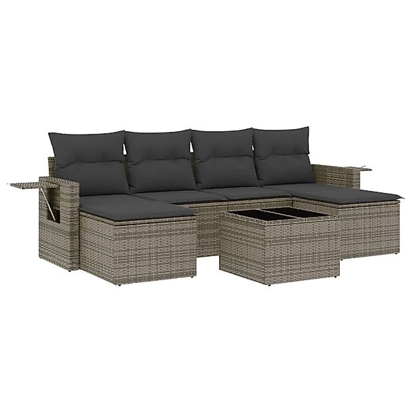 vidaXL 7-Tlg Garten-Sofagarnitur mit Kissen Grau Poly Rattan 3252867 günstig online kaufen