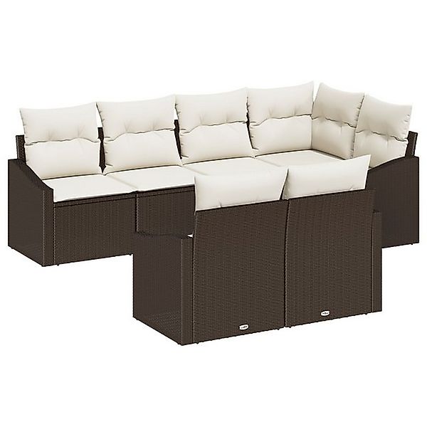 vidaXL Loungesofa 7-tlg. Garten-Sofagarnitur mit Kissen Braun Poly Rattan, günstig online kaufen