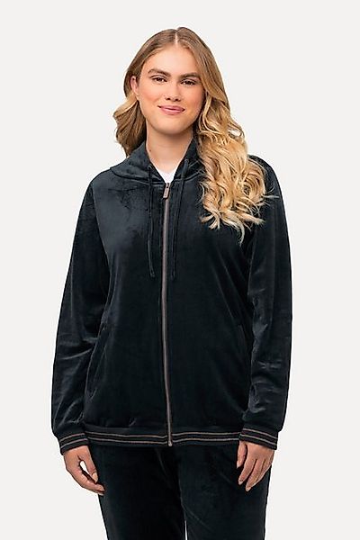 Ulla Popken Sweatjacke Samt-Sweatjacke Tulpen Kapuze Glitzerdetails günstig online kaufen