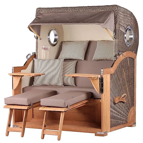 bene,iving Strandkorb Komplettset Königssee Teak Bullauge PE Grau Modell 53 günstig online kaufen