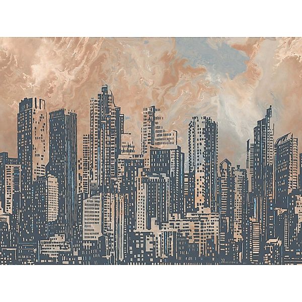 Livingwalls Fototapete Horizont Orange Grau und Blau 371 x 280 cm AS-393331 günstig online kaufen