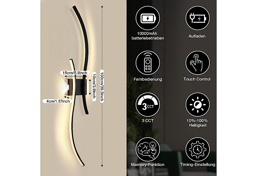 Rosnek Wandleuchte Innen LED Moderne Wandlampe 100cm Lange Schwarz Aluminiu günstig online kaufen