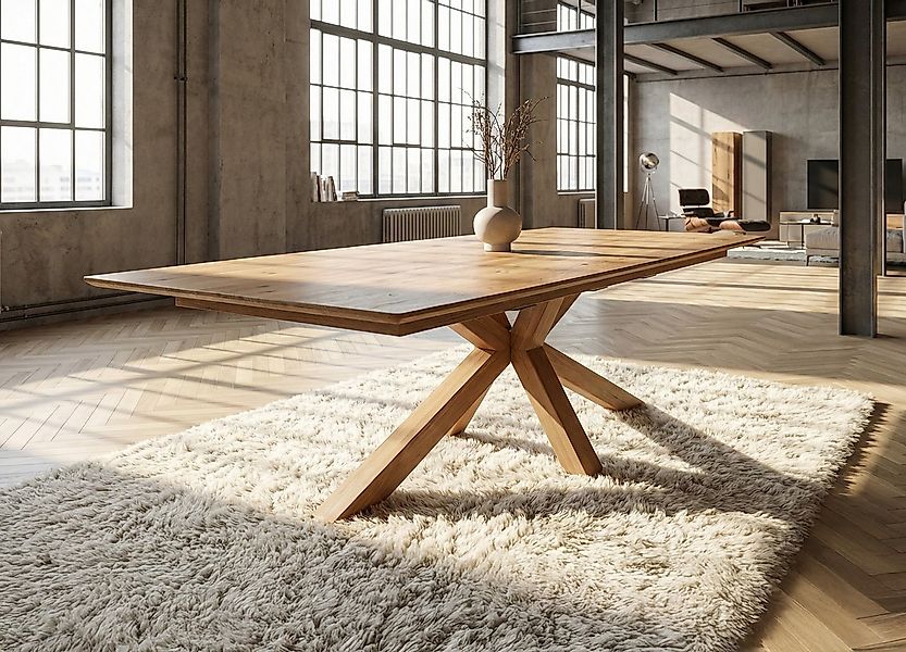 Massivart® Esstisch Wildeiche Massivholz geölt, ausziehbar / Spider-Gestell günstig online kaufen