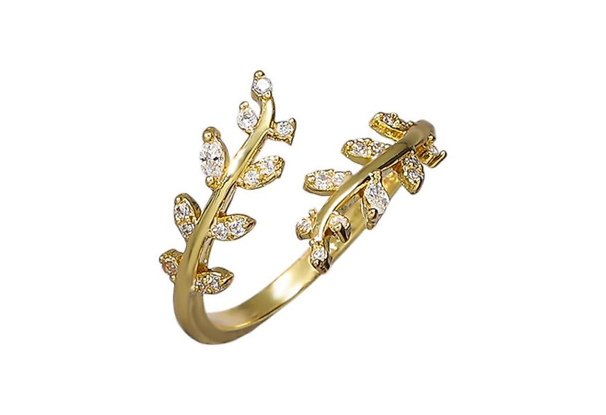 Eyecatcher Fingerring Eleganter Blätter Ring mit Zirkonia einstellbar Olive günstig online kaufen