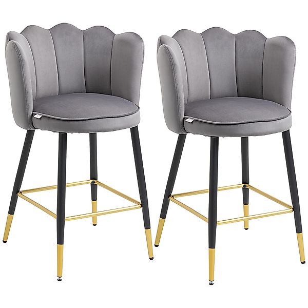 HOMCOM Set mit 2 Samt Barhockern mit Fußstütze und Stahlbasis, 59x52x90cm, günstig online kaufen