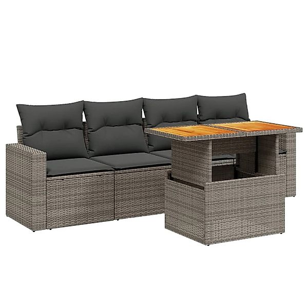 vidaXL 5-Tlg Garten-Sofagarnitur mit Kissen Grau Poly Rattan 3271193 günstig online kaufen