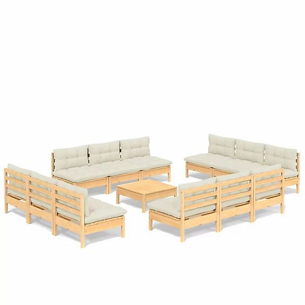 vidaXL 13-tlg Garten-Lounge-Set mit Creme Kissen Kiefernholz Modell 1 günstig online kaufen