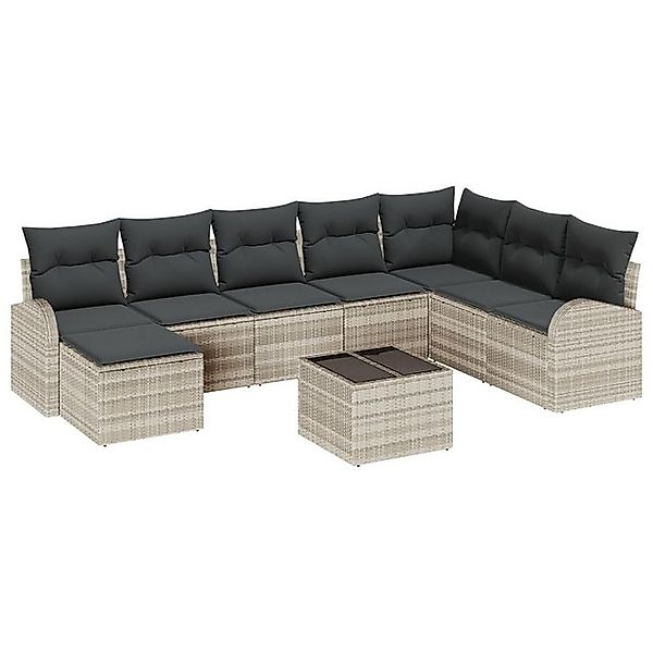 vidaXL Loungesofa Garten-Sofa-Set Set von 9 Beige und Schwarz Rattan, 9 Tei günstig online kaufen