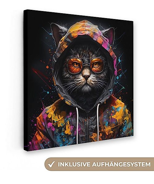 OneMillionCanvasses® Leinwandbild Katze - Mantel - Graffiti - Brille - Schw günstig online kaufen