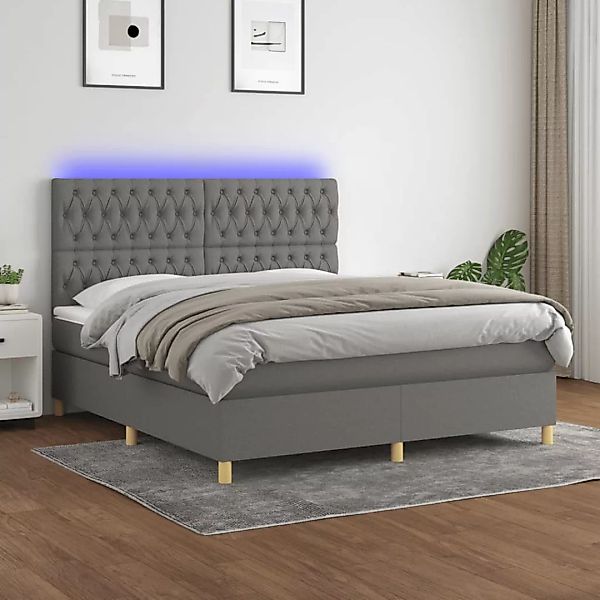 Vidaxl Boxspringbett Mit Matratze & Led Dunkelgrau 160x200 Cm Stoff günstig online kaufen