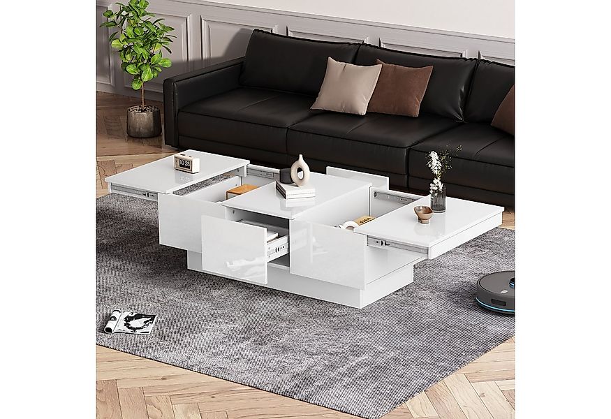 OKWISH Couchtisch Hochglanz-Sofatisch mit großen Stauraum (Beistelltisch, W günstig online kaufen