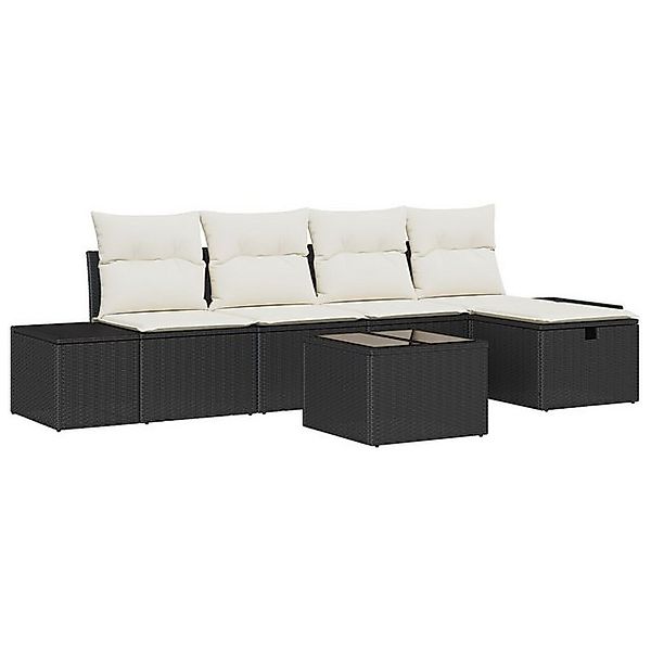 vidaXL Loungesofa 6-teiliges Garten-Sofaset mit Kissen Schwarz Poly-Rattan, günstig online kaufen