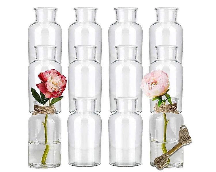 mixed24 Dekovase 12x mini runde Glasvasen Blumenvase Tischdekoration Hochze günstig online kaufen