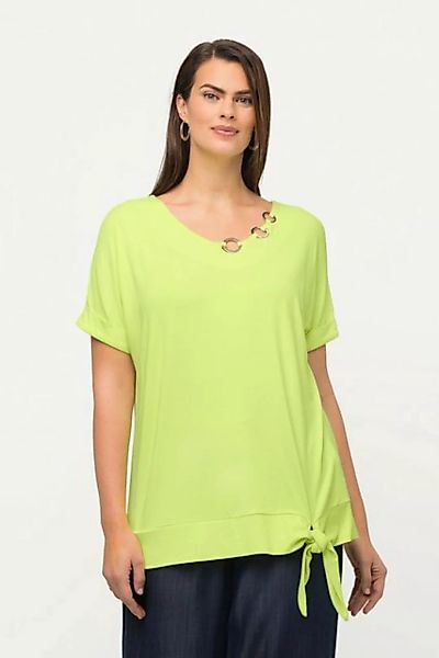 Ulla Popken Rundhalsshirt T-Shirt Ösen Saumband Oversized Rundhals Halbarm günstig online kaufen
