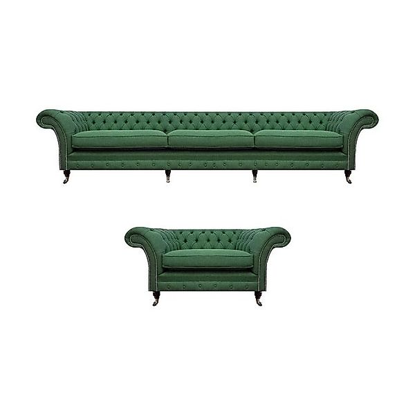 JVmoebel Sofa Exklusive Grüne Chesterfield Garnitur Komplettes Set Sessel 3 günstig online kaufen