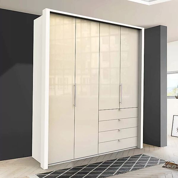 Jugendzimmer Kleiderschrank in Creme Weiß Glas beschichtet Falttüren günstig online kaufen