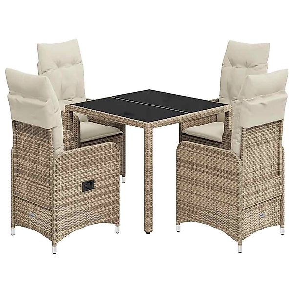 vidaXL 5-Tlg Garten-Bistro-Set mit Kissen Beige Poly Rattan 3277096 günstig online kaufen