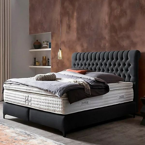 BettCo Boxspringbett Chester (in Schwarz Velours, 180 x 200 cm), Topper opt günstig online kaufen