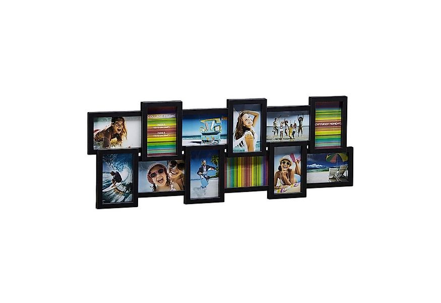 relaxdays Staffelbilderrahmen Bilderrahmen Collage 12 Fotos, schwarz günstig online kaufen
