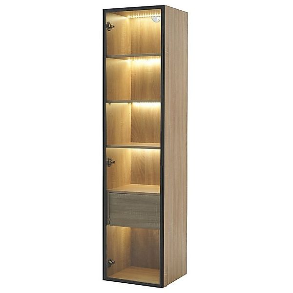 Odikalo Standvitrine Badezimmerschrank Hochschrank Kommode Lichtleiste Schu günstig online kaufen