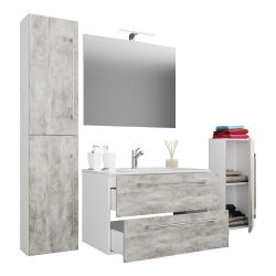 Waschplatz mit Keramikbecken in Beton Grau Weiß (vierteilig) günstig online kaufen