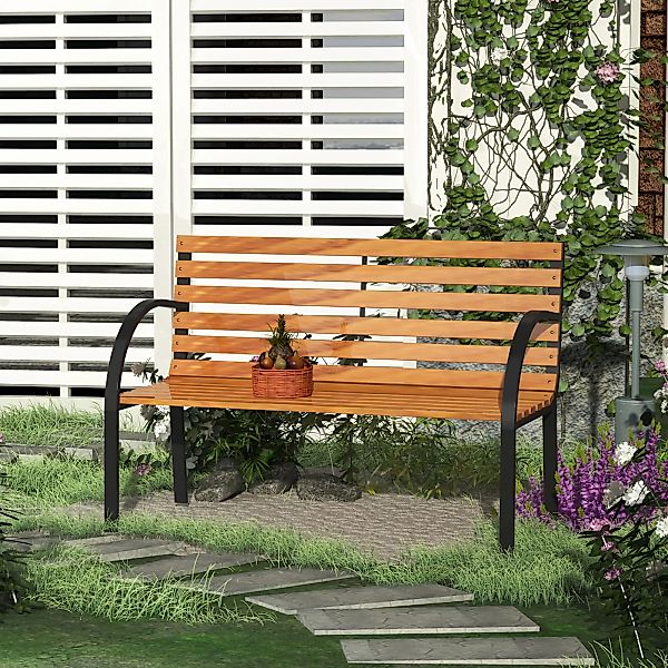 Outsunny Gartenbank 2-Sitzer Parkbank aus Stahl und Kiefernholz, natürliche günstig online kaufen