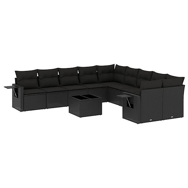 vidaXL 11-Tlg Garten-Sofagarnitur mit Kissen Schwarz Poly Rattan 3220714 günstig online kaufen