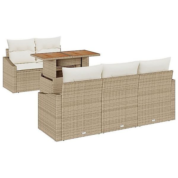 vidaXL Loungesofa 6-teiliges Garten-Esszimmer Set mit Kissen Beige Poly Rat günstig online kaufen