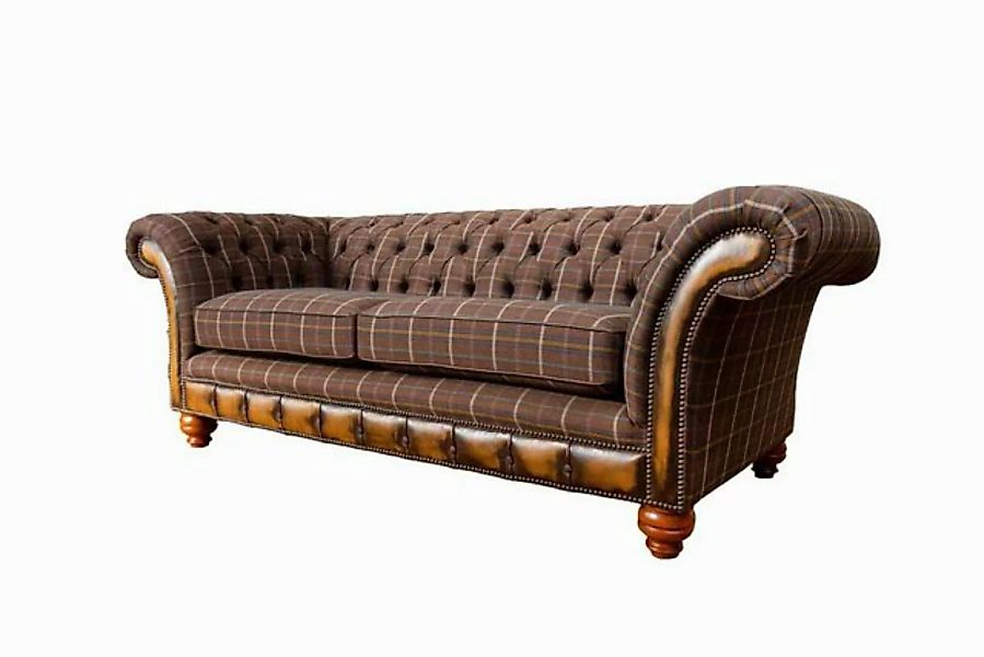 JVmoebel Chesterfield-Sofa 3-SITZIGES HANDGEFERTIGTES BRAUNES TWEED-SOFA MI günstig online kaufen