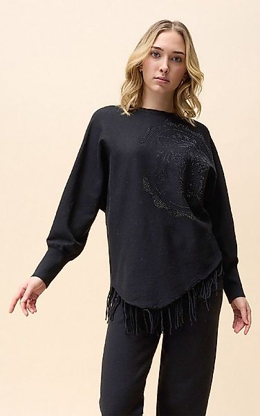 Passioni Strickpullover mit Strassmuster und Fransen günstig online kaufen
