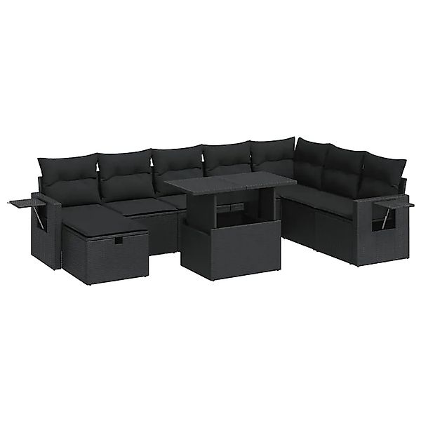 vidaXL 9-Tlg Garten-Sofagarnitur mit Kissen Schwarz Poly Rattan 3327875 günstig online kaufen