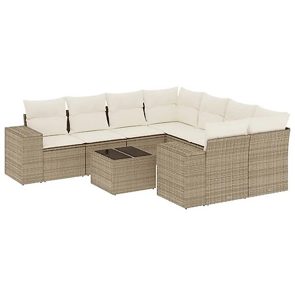 vidaXL 9-Tlg Garten-Sofagarnitur mit Kissen Beige Poly Rattan 3222357 günstig online kaufen