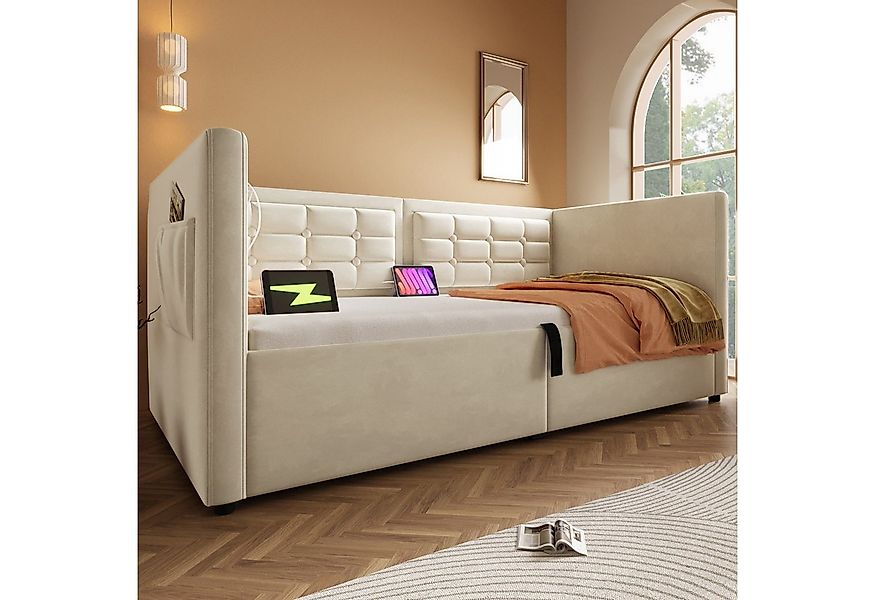 Odikalo Schlafsofa Stauraumbett Polsterbett Hydraulik USB Samt 90x190/200cm günstig online kaufen