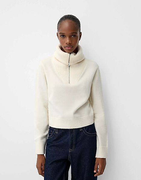 Bershka Sportlicher Rollkragenpullover Mit Reißverschluss Damen M Rohweiß günstig online kaufen