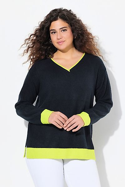 Ulla Popken Strickpullover Pullover Neon-Bündchen V-Ausschnitt günstig online kaufen