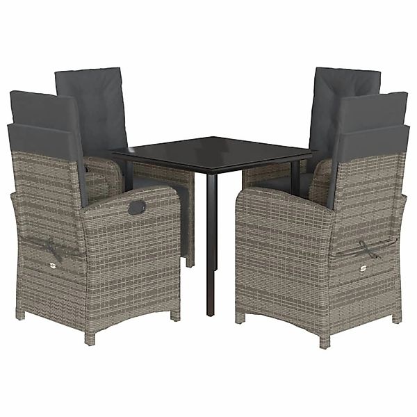 vidaXL 5-Tlg Garten-Essgruppe mit Kissen Grau Poly Rattan 3212564 günstig online kaufen