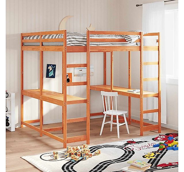 vidaXL Bett, Hochbett mit Schreibtisch & Leiter Braun 180x200 cm Kiefernhol günstig online kaufen