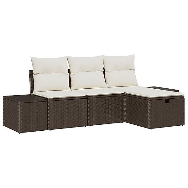 vidaXL Loungesofa 4-teiliges Garten Sofa Set mit Kissen in Braun Poly Ratta günstig online kaufen