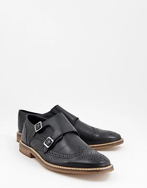 ASOS DESIGN – Monk-Schuhe aus Leder in Schwarz mit Budapester-Details günstig online kaufen