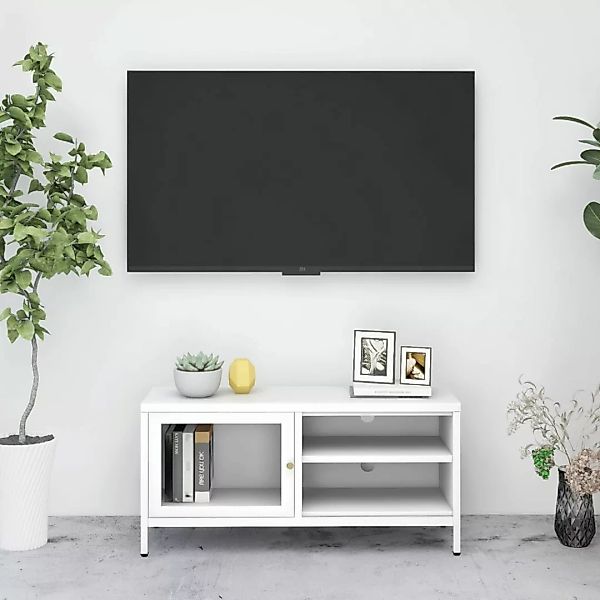 Tv-schrank Weiß 90x30x44 Cm Stahl Und Glas günstig online kaufen