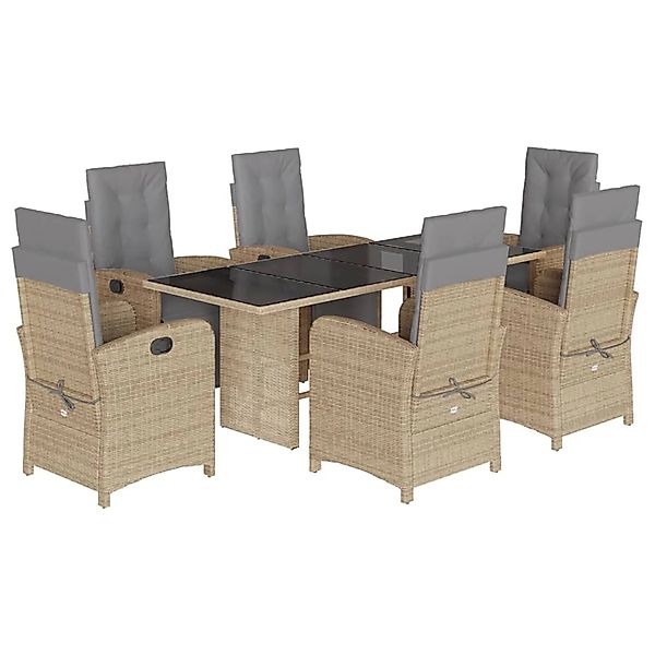 vidaXL 7-Tlg Garten-Essgruppe mit Kissen Beige Poly Rattan 3212496 günstig online kaufen