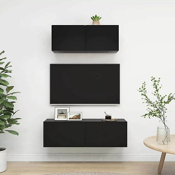 2-tlg. Tv-schrank-set Schwarz Spanplatte günstig online kaufen
