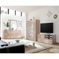 Fernseher Schrankwand in Sonoma Eiche Siebdruck verziert (dreiteilig) günstig online kaufen