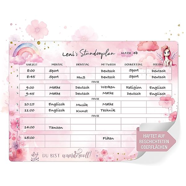 TOBJA Wandtafel Einzigartiger Stundenplan Einhorn - günstig online kaufen